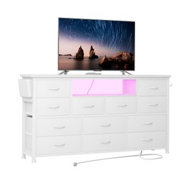 LIVEHOM Dresser TV Stand with Power Outlet & LED for 45'' TV, Long Dresser for Bedroom with 12 Drawers, Wide Console Table for Storage in Closet, Living Room, Entryway, Wood Top