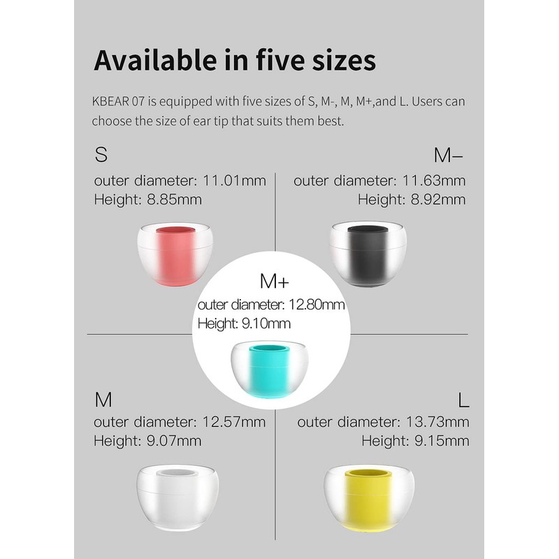 Keephifi【10 PCS/5 Pairs】 Earphones Earpads KBEAR 07 Silicone Eartips,Noise Reduction