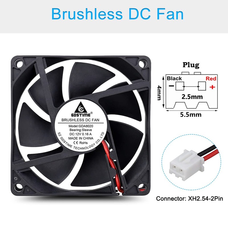 GDSTIME 80mm x 20mm 8020 12V Dc Brushless Cooling Fan