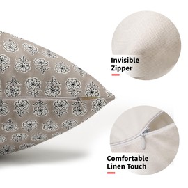 Beige Flroal Block Print Lumbar Pillow Covers 12X20 in Set of 2 Vintage Flower Pattern Pillow Case Natural Textile Rustic Linen Cushion Case Farmhouse Home Decor for Bed Couch Porch Outdoor