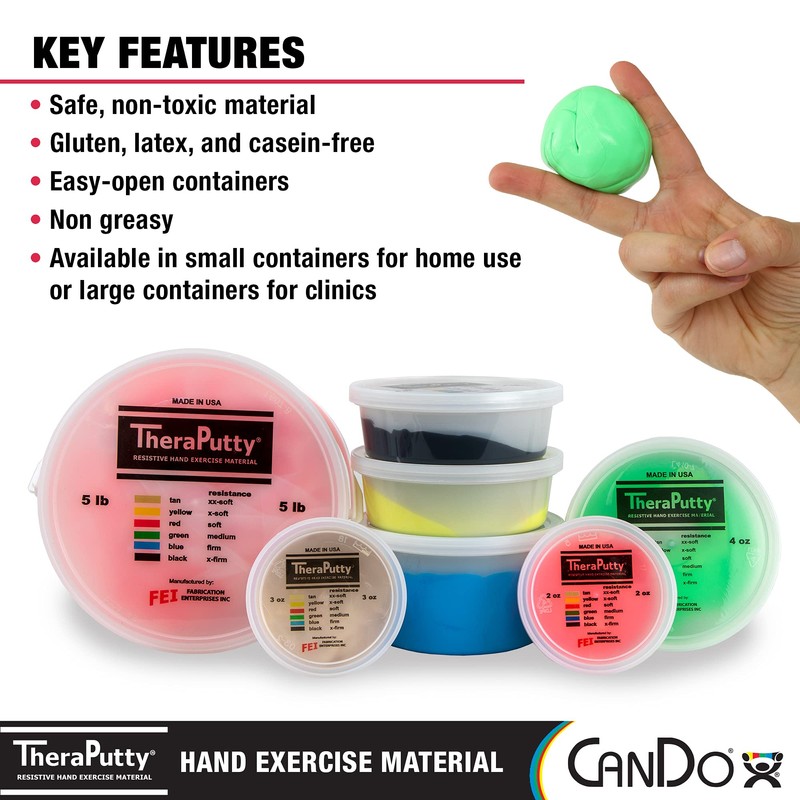 CanDo 10-2613 Theraputty Plus Hand Exercise Putty, Green, 3oz, Medium