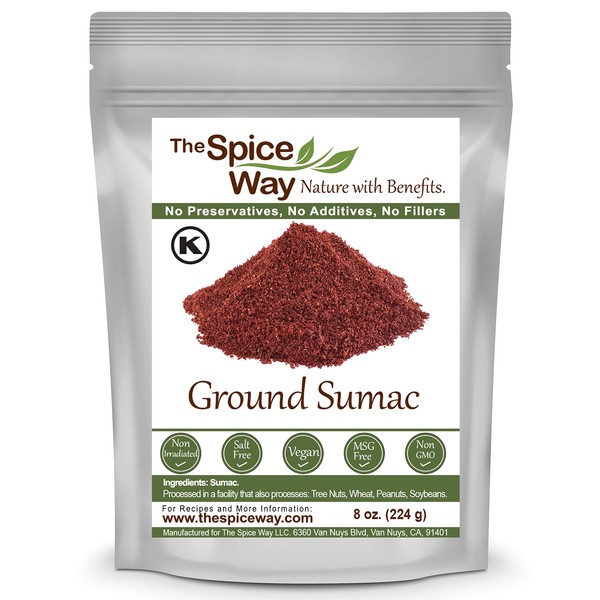 The Spice Way - Pure 100% Sumac, No Salt, no GMO, no Irradiation, Spice Seasoning Powder 8 oz (resealable bag) (Sumak)