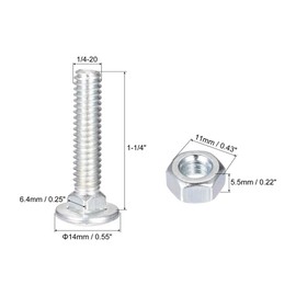 sourcing map 1/4-20 x 1-1/4" Square Neck Carriage Bolts with Nuts & Washers, Carbon Steel Coach Bolt Screws 10 Set