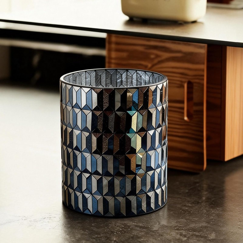 Escenzy Modern Bathroom Trash Can Mosaic Glass 5L | Decorative