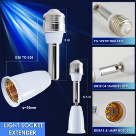 Light Socket Extender - Light Bulb Extender 180° Bending Degree, E26/E27 Light Socket Outlet Adapter, 4.5 Inch Extension, 360° Adjustable Lamp Holder