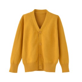 BINIDUCKLING Boys Girls V-Neck School Cardigans Long Sleeve Button-up Knitwear for School Uniform（Yellow,150）