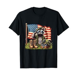 Racoon USA Flag 4th Of July Salute Memorial Day Father's Day Women Kids Men T-Shirt