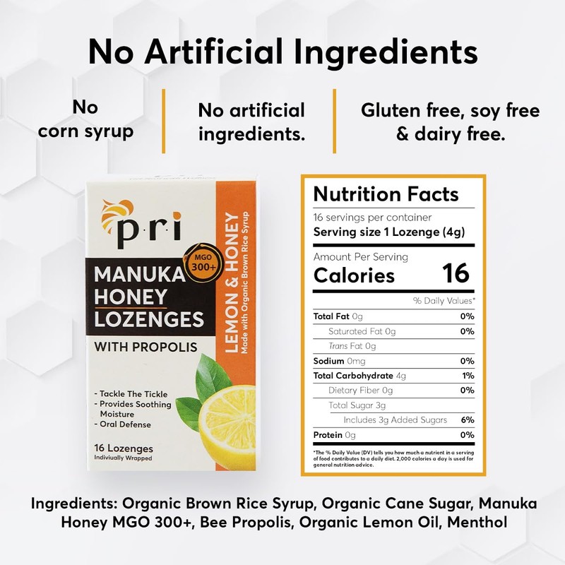 P.R.I Manuka Honey Lozenges with Propolis, Soothing Cough and Throat