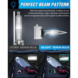 Nilight D1S HID - Bombillas de xenón para faros delanteros, foco D1S de 6000 K, faros de xenón de haz alto y bajo de repuesto para coches de 12 V, paquete de 2
