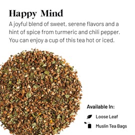 Kusmi Tea Happy Mind - 3.5 oz Loose Tea Tin - Plant-Based Organic Herbal Tea with Dragon Fruit, Turmeric, Apple, Chili Pepper, Moringa, Lemon & Ginger - Caffeine Free - Enjoy Hot or Iced