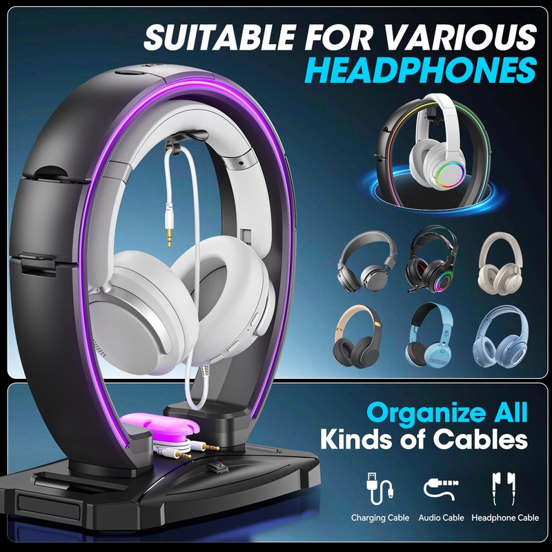 KDD RGB Headphone & Controller Stand with 9 Light Modes