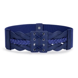 JASGOOD - Cinturón elástico para mujer, elástico, ancho, clásico, para vestidos, estilo retro, a la moda, k.azul oscuro, Fit Waist Size 42"-45"