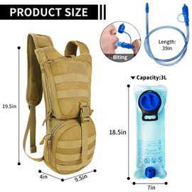 SUNRISING Tactical Molle Hydration Backpack with 3L Water Bladder - Lightweight Military Water Backpack for Hiking, Running, Cycling Khaki