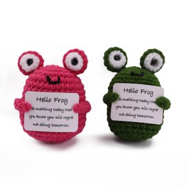 caiyjhao 2PCS Mini Emotional Crocheted Frog, Frog Knitted, with Emotional Support Cards, Can Be Used as Happy Gifts and Party Decorations, Encouraging Refueling, Birthday Gifts, Room Decoration