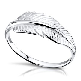Materia Women's Feather Rings 925 Silver – Silver Ring Natural Leaf Feathers Filigree Size 51 54 57 59 in Ring Box, Silver