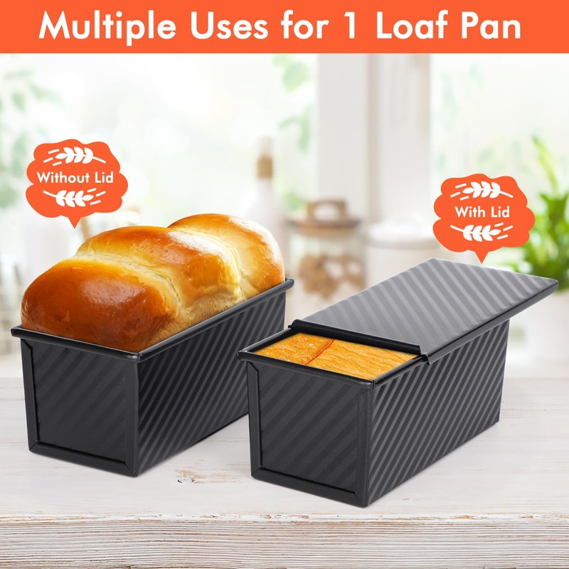 Beasea Pullman Loaf Pan with Lid, 2 Pack 0.5 lb