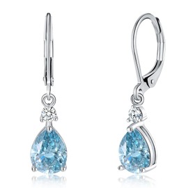 CiNily Leverback Dangle Earrings for Women 14K White Gold Plated Drop Earrings Blue Cubic Zircon Fashion Teardrop Hoop Earrings Hypoallergenic Jewelry for Sensitive Ear