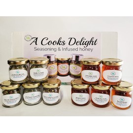 C&J Farms Texas Gourmet Artisan Seasonings A Cook’s Delight Gift Set- 10 Piece Variety Sampler Box- Includes Sampling of Seasoning Spices & Infused Honey- Local, Natural Flavors