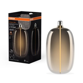 OSRAM Vintage 1906 Big Elipse Oval is a dimmable LED lamp with filament in ellipse shape, offering 4.8W for 100lm, E27 socket, smoke design, 145mm diameter, colour rendering CRI 80, 1800K