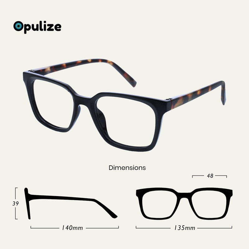 OPULIZE KOI Reading Glasses - Large Rectangular Frame - Black
