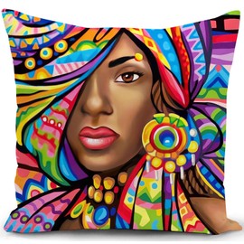 Afrikanische Kissenbezug Afrikanische Kunst Dekorationen Bunte Wurf Kissenbezug Geschenk für Frauen Ornamente Dekor Home Wohnzimmer Couch Sofa 18"x18"(45x45cm)