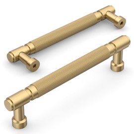 Amerdeco 10 Pack Gold knurled Cabinet Pulls 5 Inch(128mm) Hole Center Drawer Pulls Cabinet Hardware Kitchen Cabinet Handles for Bathroom AM032