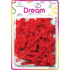Dream World Self Hinge Barrette Chubby Ribbon Red 24 Piece Pack BR2516RD