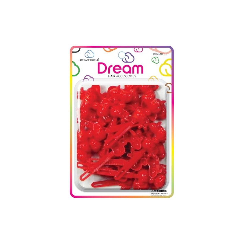 Dream World Self Hinge Barrette Chubby Ribbon Red 24 Piece