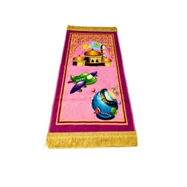 Muslim Kids Prayer Rug, Kids Prayer mat, Islamic Prayer Mat for Children with Free Tasbih and Cap - Ramadan Eid Gifts for Muslim Kids (Pink)