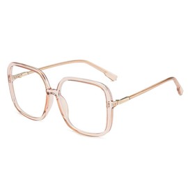 BAODAREN Blue Light Blocking Glasses Oversized Square Frame Women/Men Anti Eyestrain Computer Eyeglasses L3000A (Transparent Tawny)