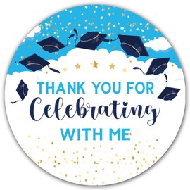 50 pcs Blue Graduation Party Favor Labels, 2" RoundGraduation Thank You Stickers for Graduation College High School Senior Party Decoration Supplies.