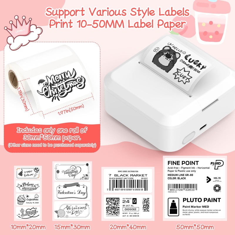 HUIJUTCHEN Portable Bluetooth Label Maker Machine with 30x50 mm Tape,