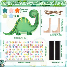 Yaomiao Wooden Reward Jar Set Dino Duck Magnetic Reward Jar Star Chart with Colorful Letter Stickers Wooden Stand Positive Behavior Training for Home School Board Kids Toddler Student (Dinosaurs)