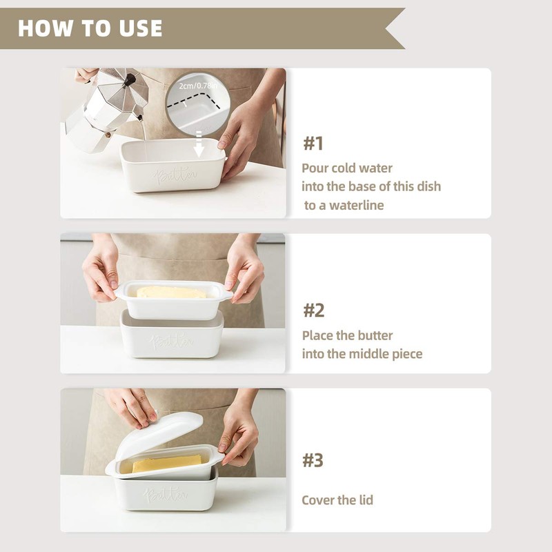 FE Butter Dish, 10 oz Ceramic Butter Keeper with Water
