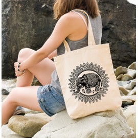 Jute Bag Elephant Mandala Boho Bohamian Ethnic Tribal Ornament Cotton Bag Fabric Bag Shopping Bag Autiga, boho elephant nature