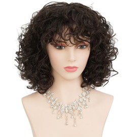 Dark Brown Short Curly Bob Wigs for Women Natural Wavy Synthetic Wigs with Bangs Heat Resistant Daily Party Halloween Wigs