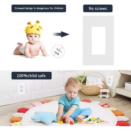 Micmi 1-Gang Decorator Wall Plates, Standard Size Unbreakable Polycarbonate, Screwless Switch Plate, Electric GFCI Outlet Cover (1 Gang Screwless White 1pack)