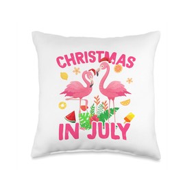 Pink Flamingo Santa Hat Summer Christmas In July Kids Adults Throw Pillow