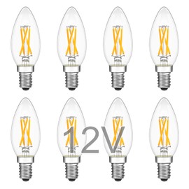 TOKCON 12 Volt Low Voltage Candelabra LED Light Bulbs - Soft Warm White 2700K 4W(Only for 12V DC/AC) - E12 Small Base - 40W Equivalent Torpedo Dimmable LED Candle Bulb for RV, Camper- 8 Pack