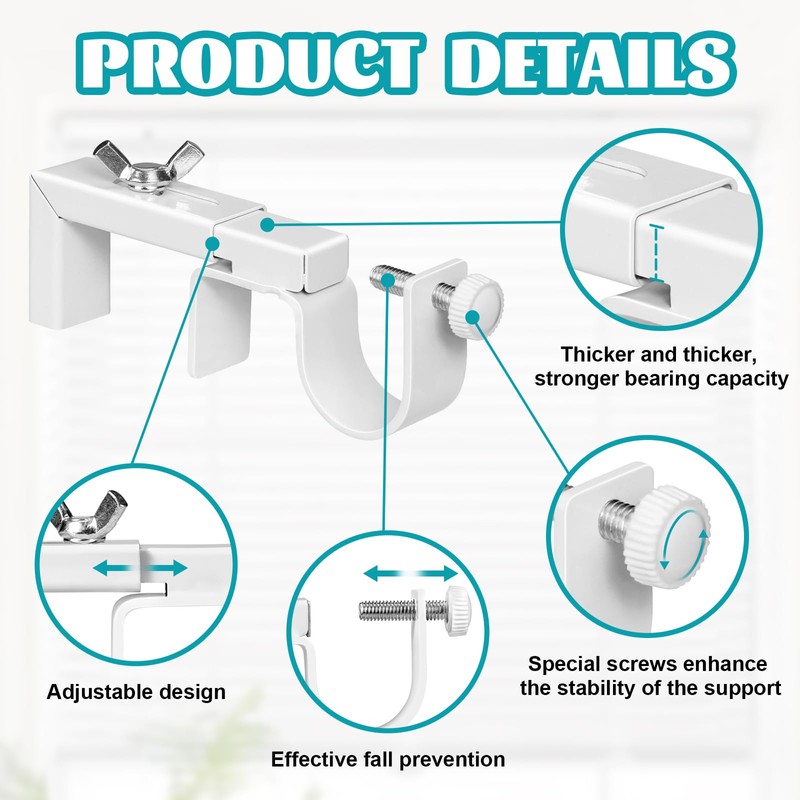 4 Pack Adjustable Curtain Rod Bracket Attachment for Outside Mounted