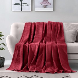 Elegant Comfort Premium 100% Cotton Waffle Blanket - Lightweight Breathable Waffle Weave Bed Blanket - Soft and Warm All Season Blanket for Couch, Sofa and Bed, Full Size 88x88 Inches, Burgundy