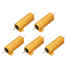 QUARKZMAN Pack of 5 50 W 4 Ohm 5% Aluminium Housing Resistor, Wire Wound Resistors, Screw Connection Chassis Mounted, Gold