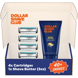 Dollar Shave Club Dollar Shave Club | 4 Blade Razor Refills (4 Pack) and Shave Butter 3 ounce | Swift Rinse Blades for Longer and Thicker Hair | Razors for Men