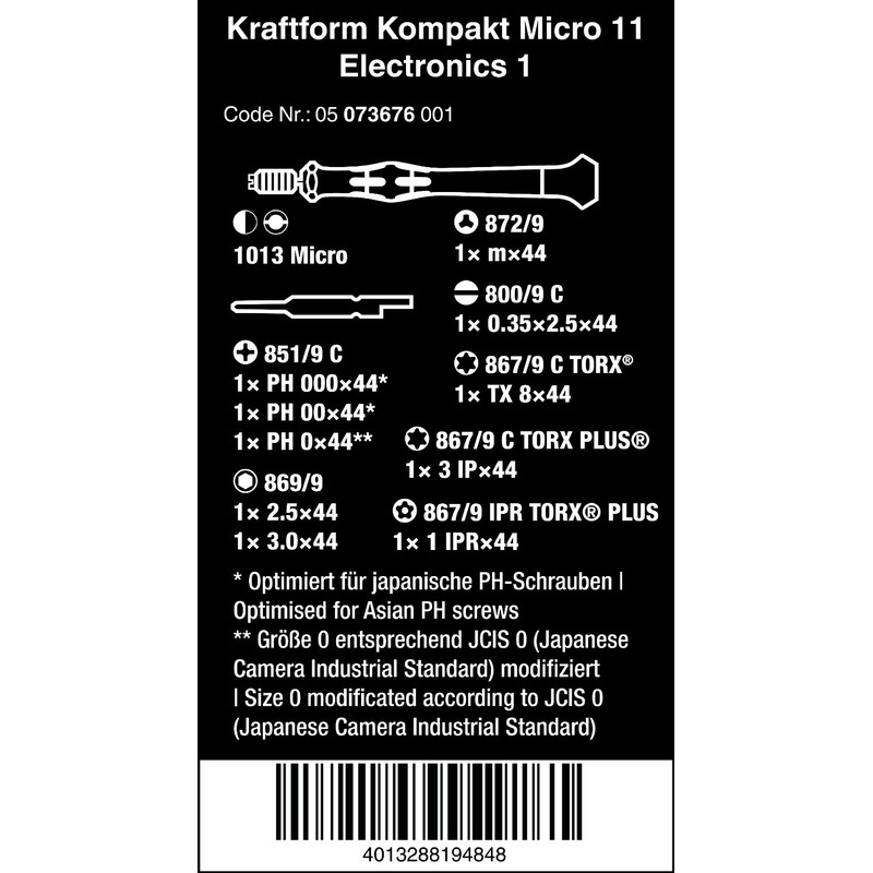 Wera Schraubendreher Set Kraftform Kompakt Micro Electronics 1, 11-teilig, Bitlänge