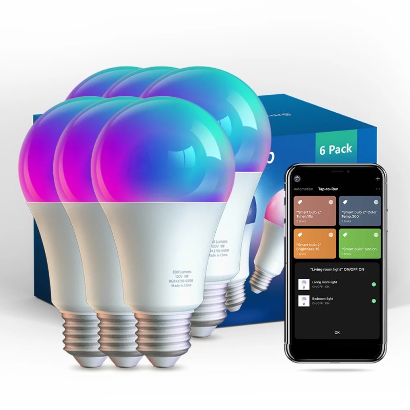 9W Smart A60 Bulb 2/4/6/8/10 Pack Set E26 RGB Cold