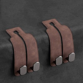 Car Seat Headrest Hook, 2 Pack Leather Car Seat Storage Hanger for Purses and Bags, Car Organization Accessories (2, Brown)