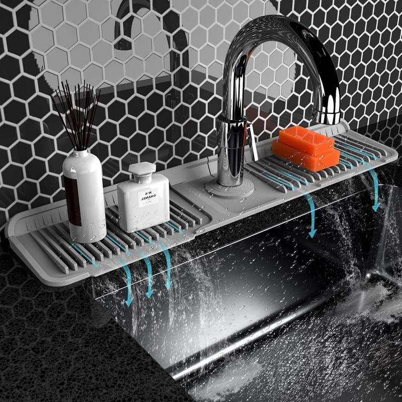 Kitchen Sink Faucet Mat, Silicone Folding Splash Guard, Draining Mat