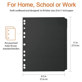 Binder Dividers, 20 Sheets Premium Black Binder Dividers with 5-Tabs Set, Cardstock Letter Size Index Dividers 8.5” x 11” for 3 Ring Binder, Great Paper Binder Dividers for School and Office