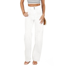 Sidefeel Jeans for Women Trendy High Waisted Stretchy Wide Leg Jeans Loose Straight Leg Denim Pants White Size 12