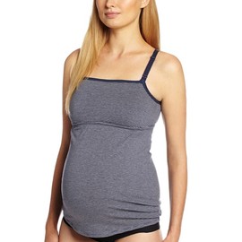 Leading Lady Women's Nursing Tank Stylish Cami with Inner Shelf Bra, Denim Blue Stripe, Small